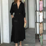 2025 New Solid Color Long-Sleeved Shirt Dress Temperament Elegant