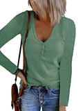 Autumn New Women's Button Vest Solid Color V-Neck Long-Sleeved T-Shirt