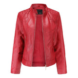 VAREY LIN New Spring Autumn Moto Biker Pu Coat Women Casual Stand Collar Zipper Faux Leather Jacket Lady Casual Slim