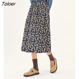 Women Corduroy Skirt 2022 Winter A Line Elastic Waist Loose Graphic Print Chic Casual Streetwear Midi Pleated