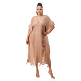 Toloer New Women's Handmade Knitted Hand-Through Tassel Dress-Outfit