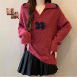 Toloer Retro Wavy Collar Color Button Design Knitted Cardigan Women Loose Soft-Creative Sweater Jacket