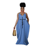 V Neck Straps With Pockets Loose Maxi