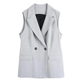 Women Fashion Double Breasted Wrap Waistcoat Vintage Sleeveless Flap Pockets Female Outerwear Chic