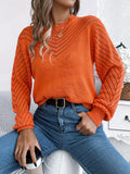 2025 Casual Pure Color Round-Neck Hollow Lantern Sleeve Head Sweater Women's