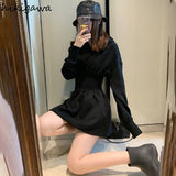 Korean Dresses Women Black Hooded Fashion Robe Femme Thicked Tunic A-line Dress 2023 Vestidos De Mujer Y2k Clothes