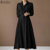 Pleated Fashion Elegant Work OL Party Casual Vestidos Shirtdress Vintage Dresses ZANZEA Women Spring Sleeved A-line Lapel