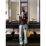 Color Bumping Fake Two-Pin Knitted Shirt Girl Autumn Winter Winter Slim Slim Soft Harden Bottom Shirt
