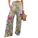 Women's Four-Sided Bullet-Print Trousers High-Waisted Straight-In-Bag Casual Broad-Legged