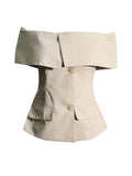 Toloer 2024 New Temperament Commuter One-Line Collar Off-The-Shoulder Design Sense Suit Women's Waist Show Thin Top-Outfit