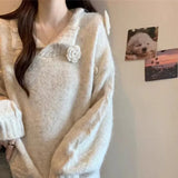 Toloer Gentle Wind Flower Design Set Sweater Women's Autumn And Winter New Lazy Wind Loose Knitted Shirt