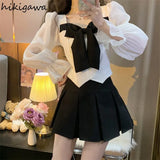 Blusas Mujer De Moda Square Collar Long Sleeve Tunic Shirts Irregular White Blouses Crop Tops Fashion Korean Blouse