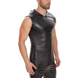 Toloer Matte Leather Vest Premium Soft Lacquered Leather Hooded Sleeveless T-Shirt With No Smell-Outfit