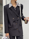 Irregular Design Women's Blazer Notched Loose Double Breasted Long Sleeve Casual Korean Suit Jackets Summer 2023