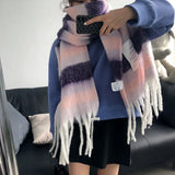 Winter Color Block Thickened Scarf Shawl Female Korean Style Versatile Four Color Gradient Tie Dye
