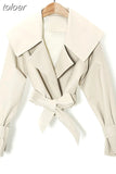 Plain Coat For Women Lapel Long Sleeve Lace Up Bowknot Short Streetwear Coats Female 2023 Spring Fashion Clothing