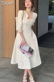 Women Summer Elegant Casual Midi White Dress Spaghetti Strap Vintage A-Line Fashion Party Vestidos Femme Prom Robe Clothes