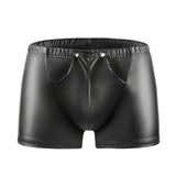 Toloer Men's High Bright Matte Square Leather Pants Sexy Open Gear Soft Short Shorts Size Accurate-Outfit
