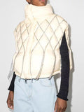 Toloer 2024 Niche Loose Vest Diamond Chain Trim Clip Cotton Sleeveless Jacket-Outfit