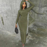 Toloer Solid Color Tight Dress Socialite Wind Long Style Step Buttock Skirt Long Sleeve Dress Woman-Outfit