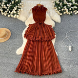 Luxury High-End Feeling Sleeveless Dress Women's Summer Lotus Leaves Side Waist Temperament Niche Chic Beautiful Long