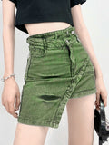 Fashion Women's Skirt High Waist Patchwork Irregular Mini Above Knee Tie-dyed Green Denim Skirts Spring 2023 New