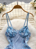 Summer Lace Strap Bodysuits Women Sleeveless Transparent Sexy Rompers Ladies Inside Wear Backless Floral
