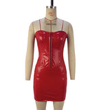 Toloer Leather Strapless Hip Dress Autumn 2024 Sexy Back Waist Collar Women's Dress-Outfit