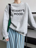 Women's Letter Print Crewneck Twill Cotton Loose Sweatshirt Blue Gray Beige Long Sleeve Casual