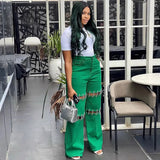 Women's High-Waisted Jeans Women's Dress 2025 New Splicing Casual Stud Chain