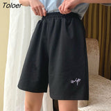 Women Summer Loose 3XL Solid Embroidery BF Wide-leg Knee-length Harajuku Casual Simple Ins Trendy All-match Students
