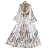 And Autumn Retro Collar Horn Sleeve Print Dress Women In Court Style Over The Long