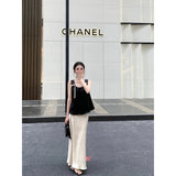 Slim Slimy Leisure Sleeveless Top With Temperament High-Waist A-Word Skirt