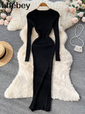 Women Autumn Knitted Dress O Neck Sexy Slim Elastic Oversized Basic Bodycon Long Dress Winter knit Warm Sweater
