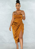 Satin Irregular Ruched Strap Sexy Party