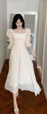 Party Sannian Dress Women Spring And Summer 2022 New Square Collar Pleated Fairy Dress Waist Thin A-line Dresses