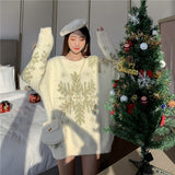 Autumn Winter Sweater Women Ins Christmas Special Gold Snowflake Pattern Loose Lazy Texture Pullover Medium Length Sweater