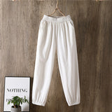 Spring Summer New Casual Style Cotton Linen Pants Women Elastic Waist Solid Basic Retro Loose Women's Harem Pants