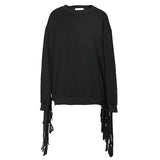 Loose Fit Back Tassels Irregular Sweatshirt New Round Neck Long Sleeve Women Big Size Fashion Spring Autumn 2023