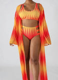 Sexy Beachwear Print Vest And Panty Robe 3 Piece