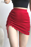 Faldas Mujer Moda 2023 Woman Skirts Vinatge Chic Drawstring Knitting Jupe Sexy Lady Bodycon Mini Skirt Korean Y2k