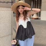 Tanks Crop Top Women Fashion Summer Vest Patchwork Sexy Sling Y2k Tops 2023 Ropa Mujer Sweet Ruffles Loose Camis