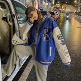 Women Bomber Varsity Jacket Hip Hop Letter Bear Baseball Jackets Streetwear Men Unisex Korean College Single Breasted Loose