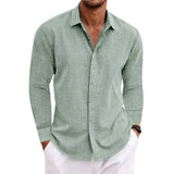 Men's Linen Long-Sleeved T-Shirt Loose Sweatshirt Solid Long-Sleeved Cotton Shirt Men's Large Size Men's