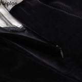 Vintage Velvet Black Dress Stand Neck Lantern Sleeve Party Robe High Waist Slim Vestidos Korean Elegant Dresses