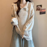 Toloer Gentle Wind Flower Design Set Sweater Women's Autumn And Winter New Lazy Wind Loose Knitted Shirt