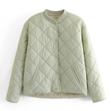 Aachoae Autumn Winter Women Argyle Padded Jacket Casual Long Sleeve Button Up Coat With Pockets Female Loose Jacket