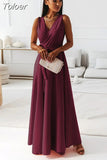For Women 2023 Sexy Loose Slim V Neck Solid Color Long Dresses White Sleeveless Elegant Party Evening Robe Maxi