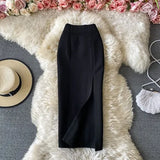 Office Lady Red/Black Pencil Skirt Women Elegant High Waist Split Faldas Female Casual Slim Bodycon Saias OL Autumn New