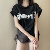 Toloer New Net Red Ins Super Fire Show Thin Shoulder Sweet Cool Short-Sleeved T-Shirt Loose Female Summer Student Coat